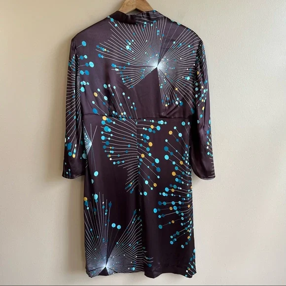 TRINA TURK brown satin retro print dress size 6 - Picture 4 of 6
